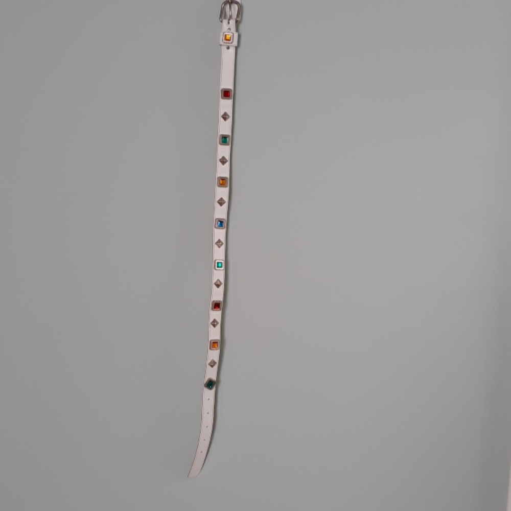 White leather belt with embellishments